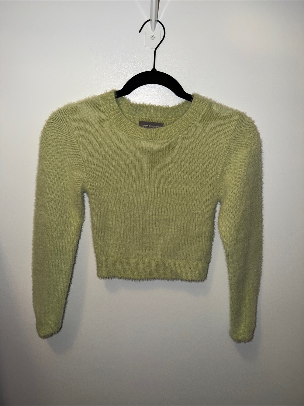 Urban Outfitters Fuzzy Cropped Crewneck Sweater in Light Green